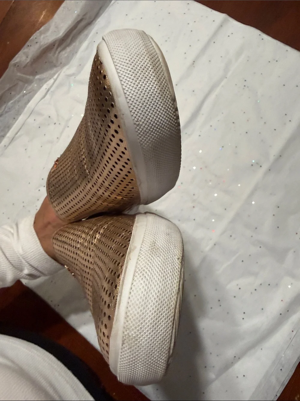 Michael Kors Metallic Rose Gold Perforated Slip-On Sneakers